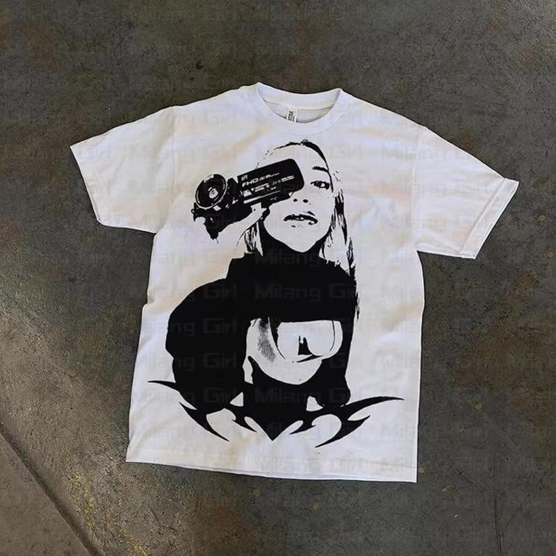 

Gothic Style Printed Short Sleeve T Shirt Oversized Summer Men s Clothes Hip Hop O-neck Streetwear Cyber Y2k Couple Dresscode 4XL