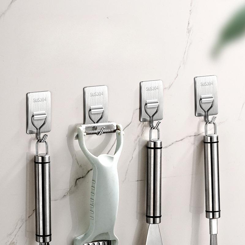 1 Stück Quadratischer Edelstahlhaken, Nagelfreier Wandmantelhaken, Perforationsfreie Tür, Küche, Badezimmer, Badezimmer, Stark haftender Haken