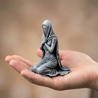 Knäböjande Bönflicka Figur 3D-printad Huvförsedd Bönande Kvinna Staty Skulptur Hemkontor Skrivbord Religiös Prydnad