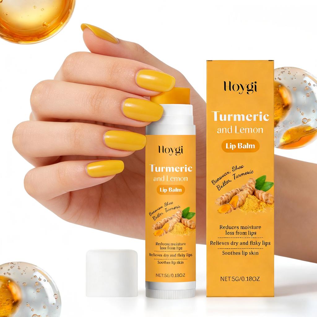 Hoygi Kurkuma und Zitrone Lippenbalsam Lippenaufhellung für dunkle Lippen Pflege Trockene Lippen Behandlung Hornhautentferner Feuchtigkeitsspendender Lippenbalsam