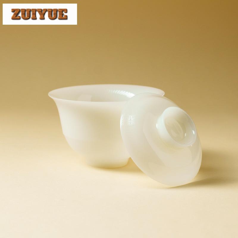 110ml Icy Jade Gaiwan Boutique Tea Tureen Household Tea Bowl With Lid Kit Tea Making Cover Bowl Tea Ceremony Accessories Craft