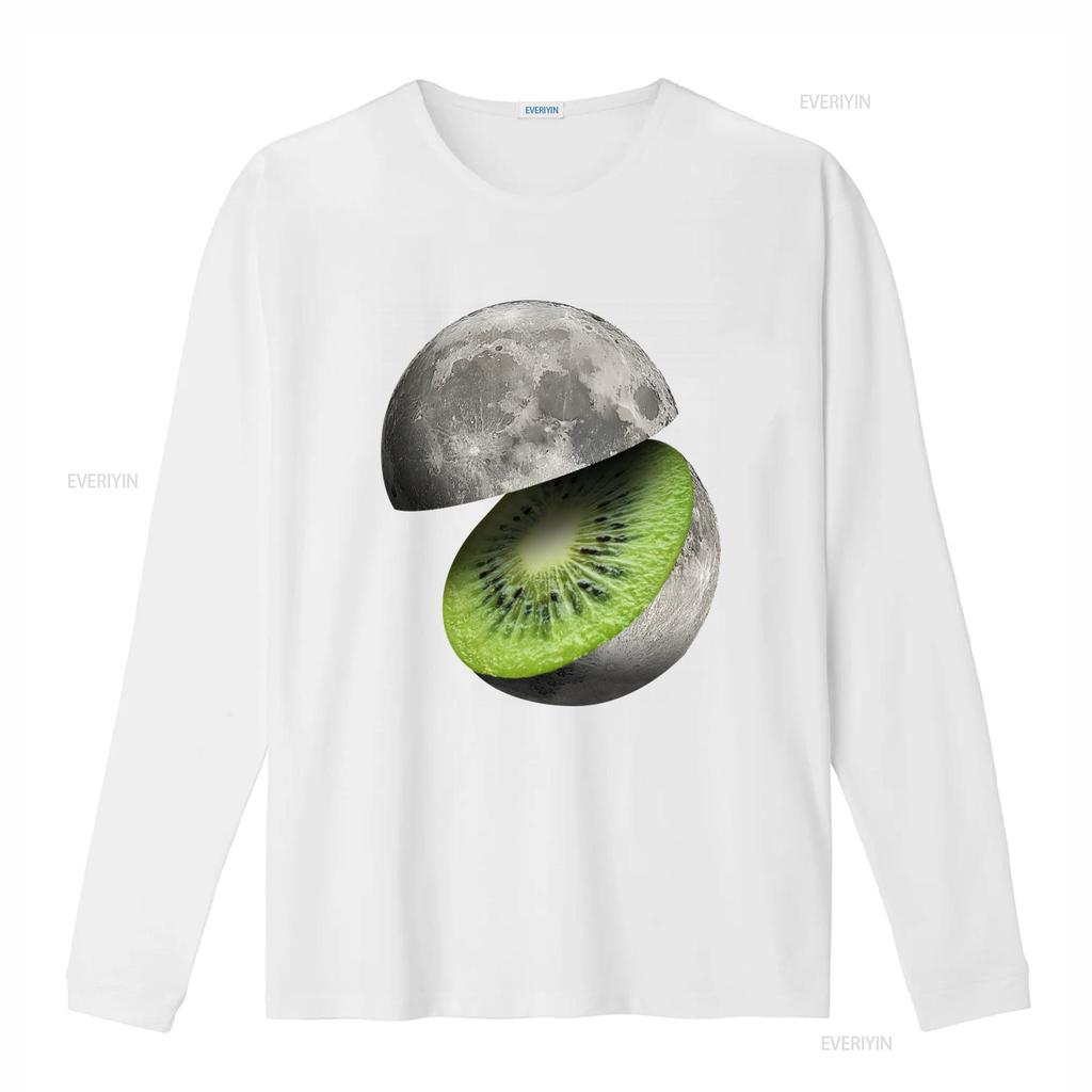 Moon Cut Kiwi Planet Space Fruit T Shirt for Adults Unique Astronomy Design vintage Washed Top For Everyday Wear Stretched