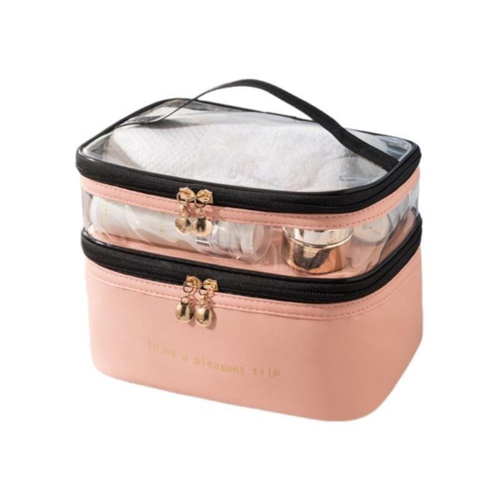 

Жіночий дорожній органайзер для макіяжу Жіночий кейс для макіяжу Косметичка Велика дорожня сумка для макіяжу Двошарова рожевий