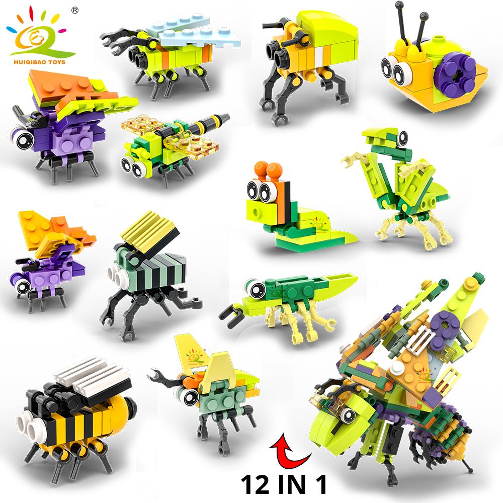 

HUIQIBAO 12в1 Модель насекомого MOC Строительные блоки Муха Пчела Городские строительные кирпичики Набор Детская головоломка Сборные игрушки для детей no box