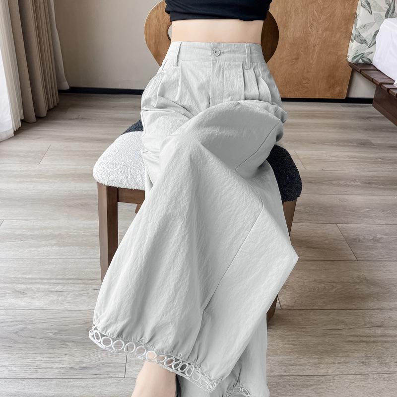 Women's Lace-Trim Wide-Leg Cropped Pants - 2025 Sun Protection, Lightweight & Casual