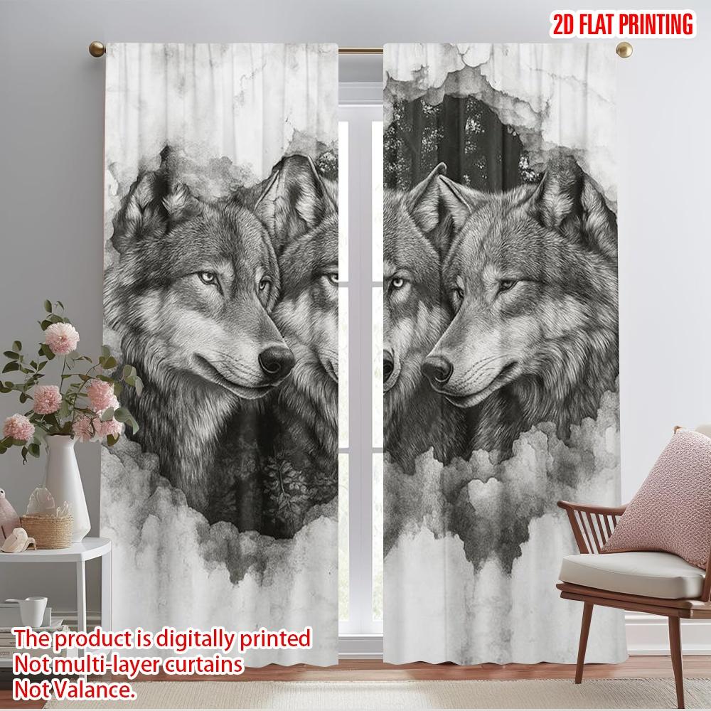 

2pcs,2D plane printing Curtains&Window Treatment Wolf Trio Portrait Polyester (without rod) Outdoor Decorations Ldeal for Home & 52.50×116.00 CM 2pcs