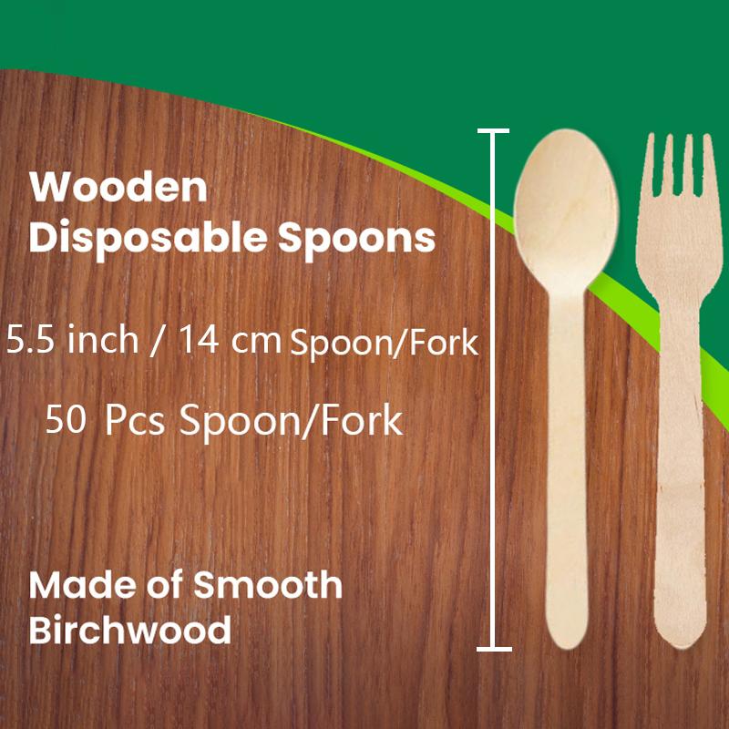 

100/200 шт. Вечеринка 6,3 дюйма 5,5 дюйма Одноразовый торт десерт Мороженое Деревянная вилка ложка из гладкой березы