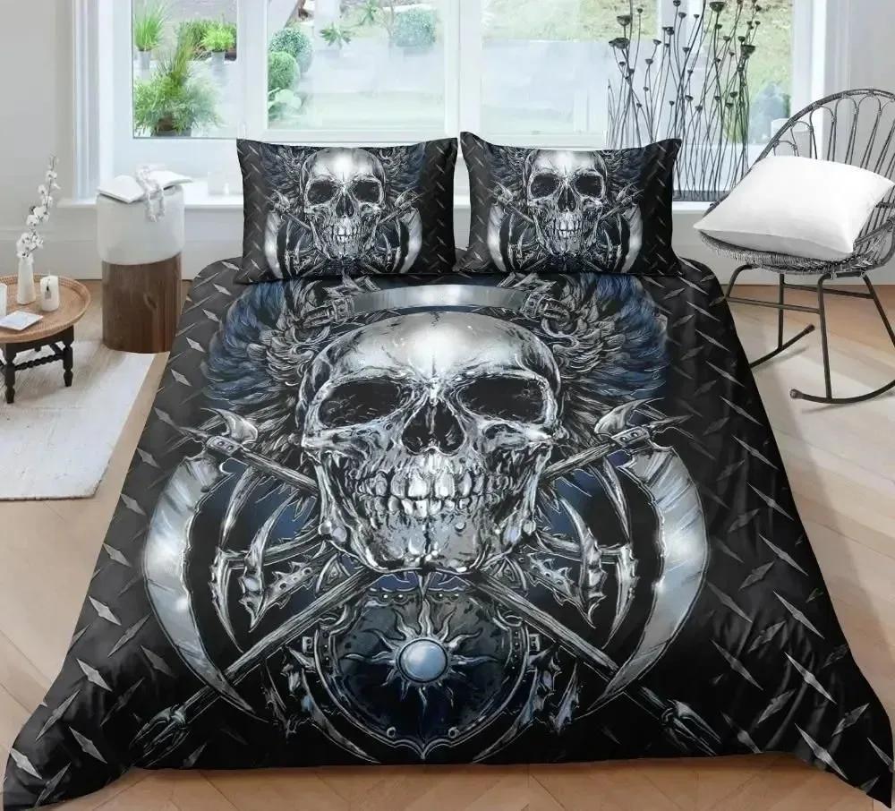 Skull Chevalier Horror Skeleton 3D NEW Duvet Cover Pillowcase Bedding Set Adult Boy Girl Bedroom Decoration Single Double Large