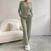 New Autumn Winter Women Two Piece Loungewear Set, Elegant Loose V-Neck Casual Outfit With Straight Leg Pants