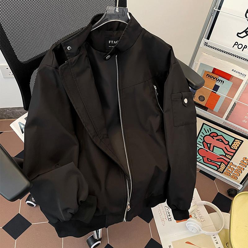 Spring and Autumn Stand-up Collar Zipper Jacket Men's Windproof Casual Trend Brand Sports Teen Ruffian Handsome American Student Trend Jacket