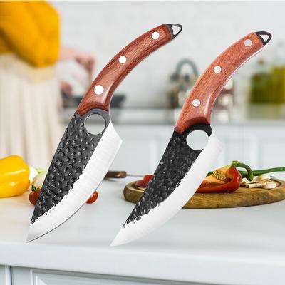 Cuchillo de Chef forjado a mano de acero rico en carbono, cuchillo para deshuesar, cuchillo para filetear, cuchillo de carnicero con anillo de carnicero