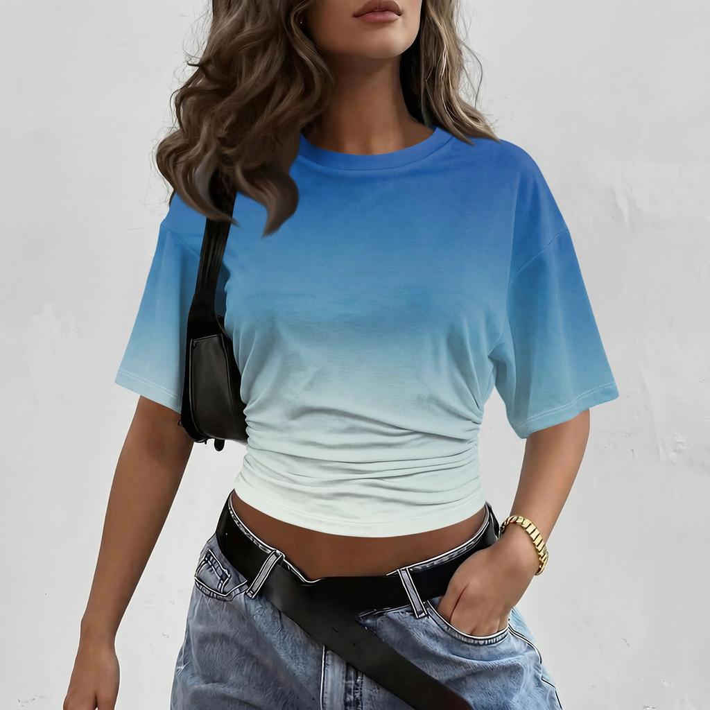 Women’s Crew Neck Pullover Printed Short Sleeve T Shirt Loose Fit Casual Top Gradient Design Soft Fabric Comfortable Wear