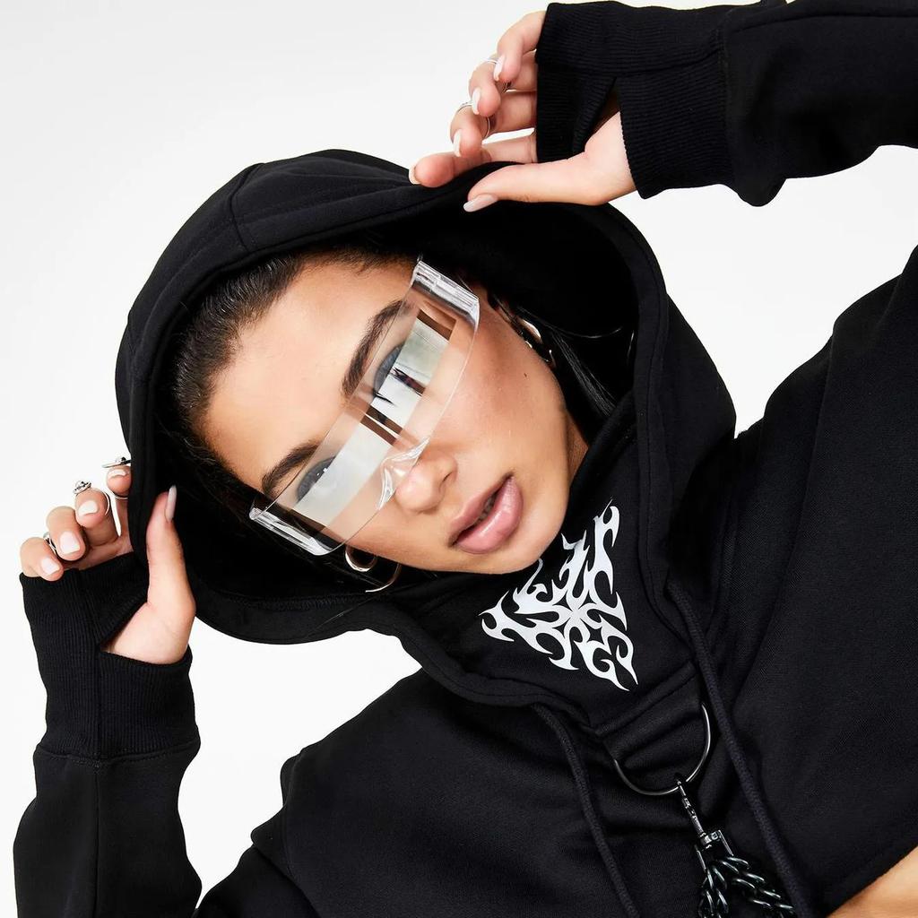 Y2K Rimless Sunglasses One Piece Lens Wrap Around Cyber Punk Futuristic Unisex Hip Hop Party Sun Glasses