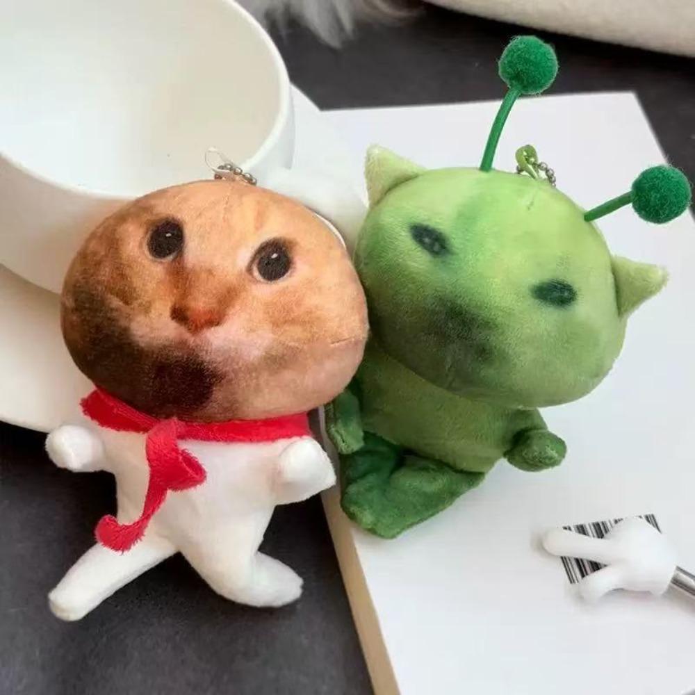 Poseable Ugly Cute Plushie Keychain 10cm Bag Charm Green Alien Cat Plush Toy  Anime Fans Gifts