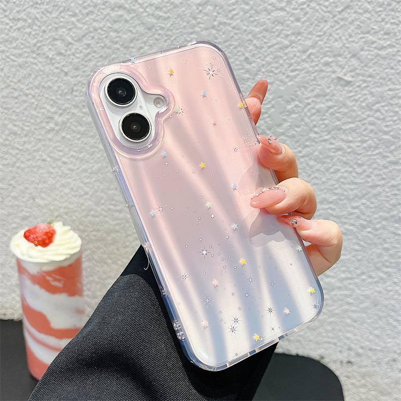 

Роскошный чехол для телефона с лазерным глиттером и градиентными розовыми звездами для iPhone 16 Pro Max 15 14 13 Pro Max, модный противоударный бампер For iPhone 16 Pro