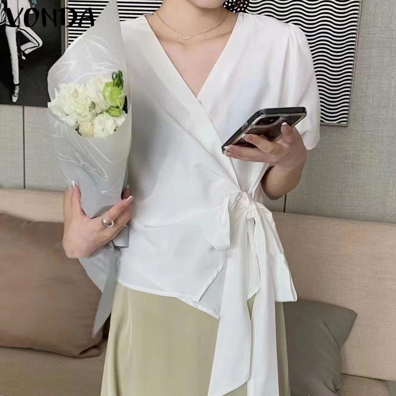 

VONDA Летняя женская пышная блузка с короткими рукавами и запахом