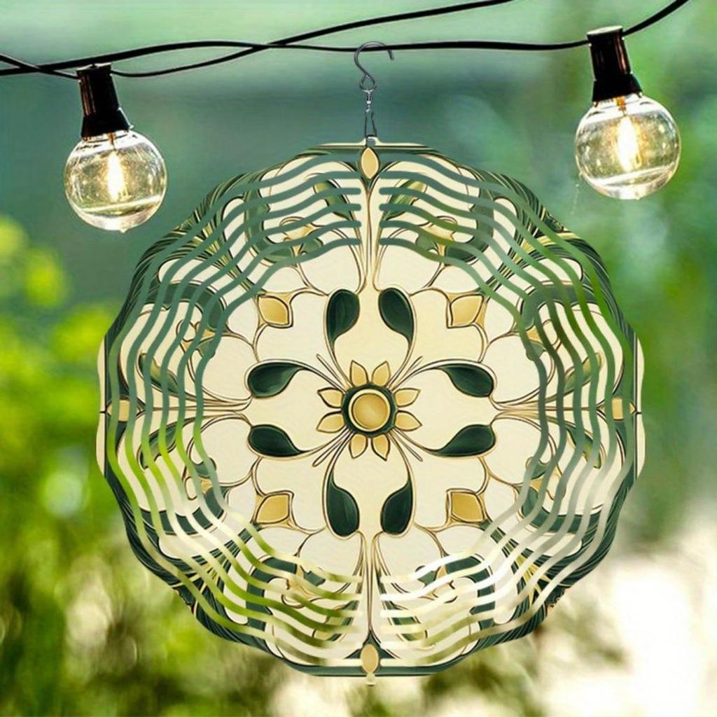 Floral 2D Metal Wind Chime Outdoor Hanging Garden Decor with Intricate Cut Out Design Weather Resistant for Patio Wedding Christmas Gift