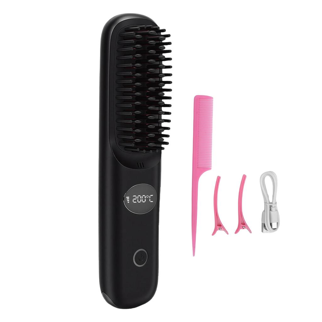 Cordless Hair Straightener Brush Fast Heating USB Rechargeabl LCD Portable Hair Straightening Comb