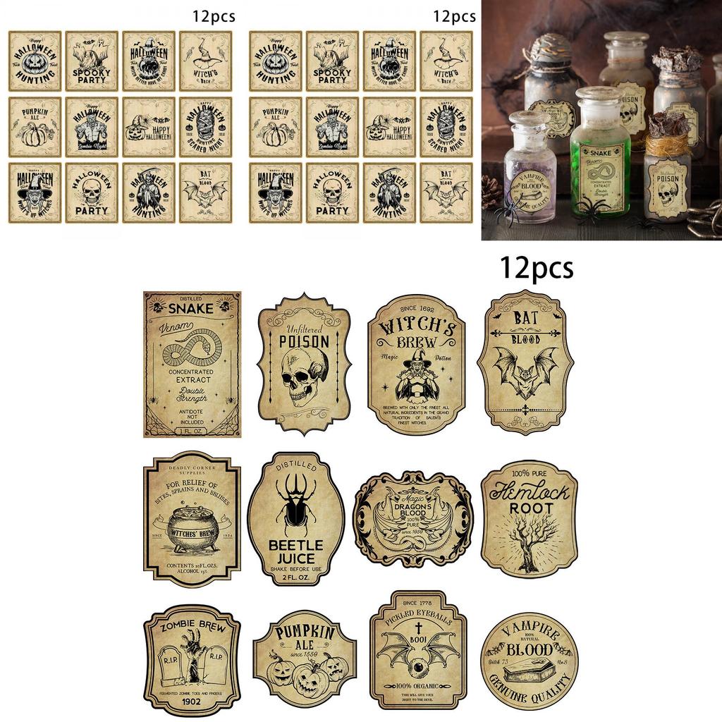Halloween Vintage Wine Bottle Labels With Removable Stickers For Party Decor And Event Setup