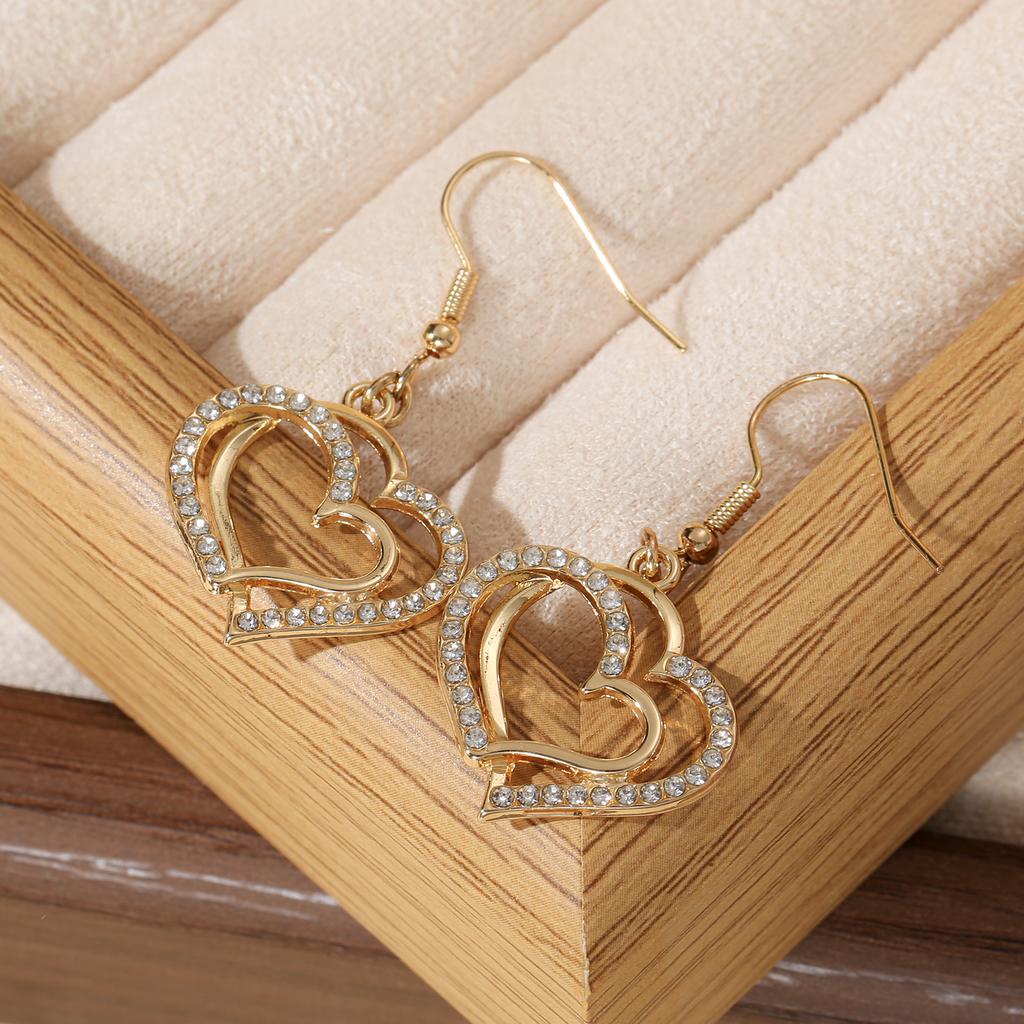 3 Farben Doppeltes Herz Zirkonia Hängeohrringe für Damen Romantischer Schmuck Geschenk