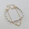 Freshwater Pearl Four-leaf Clover Bracelet for Women, Featuring Uniquely Shaped Gourd Beads and Rice Beads, a Double-layered Gold Jewelry Piece from
