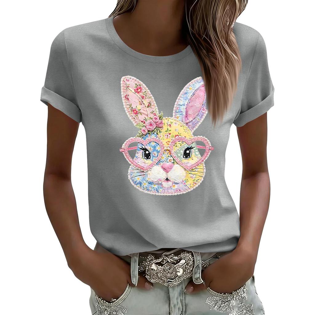 Women's Casual Printed T-Shirt Round Neck Pullover Short Sleeve Top