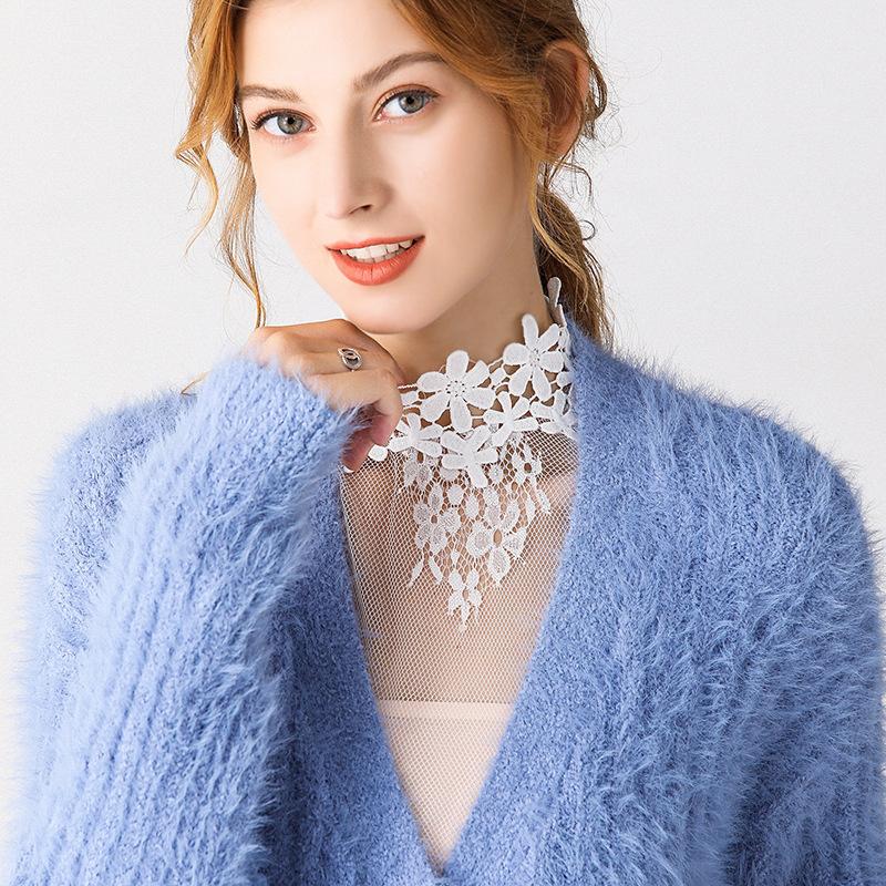 Women's Lace Floral False Collar White Hollowed Out Ruffle Removable Shirt Fake Collar Half Shirt Detachable Collar