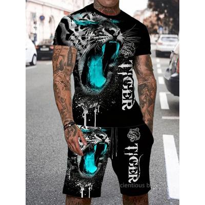 New Men's Summer Casual Everyday Short Sleeve and Shorts Set Cool The Lion King Print T-Shirt and Drawstring Short Set Men's Set