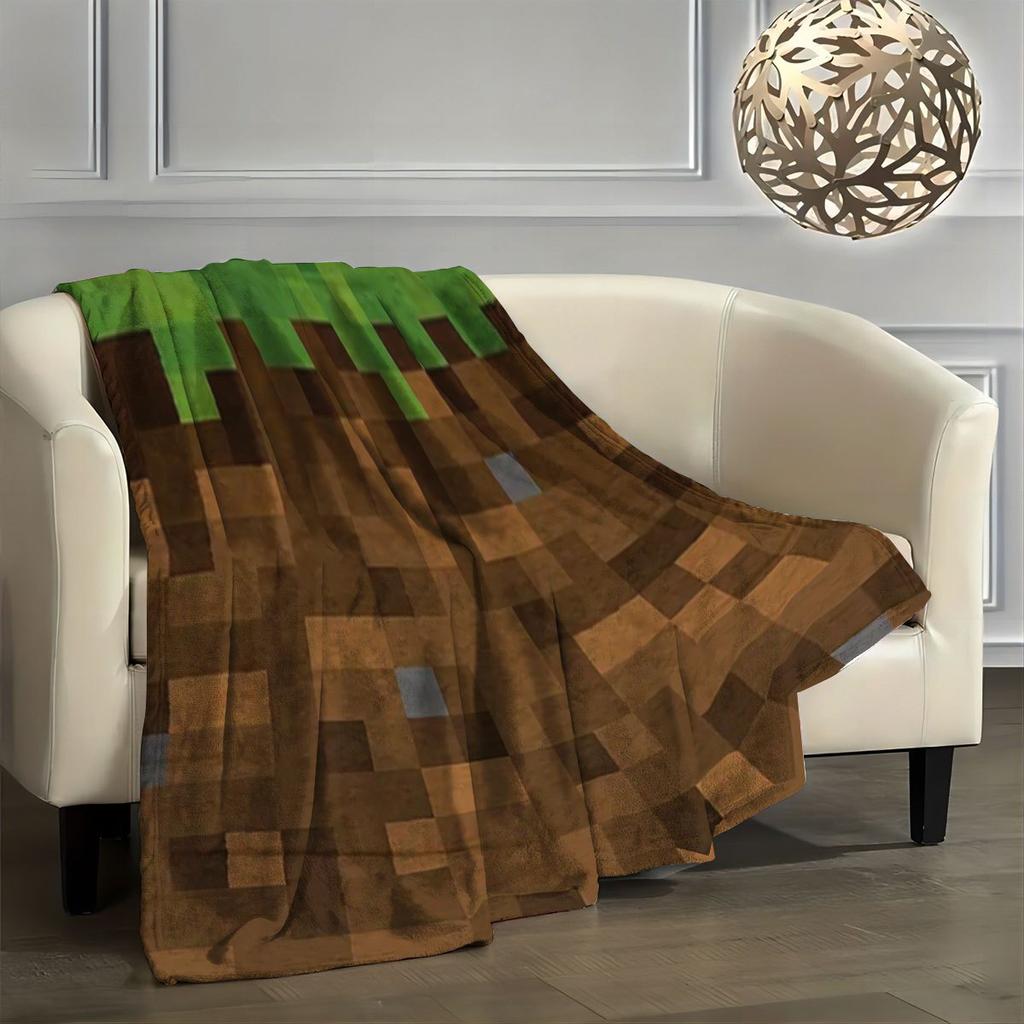 Coperta in Flanella con Blocco d'Erba Pixel Game Nostalgia | Elementi Pixel per Spazi Gaming, Creazione di Atmosfera Festiva