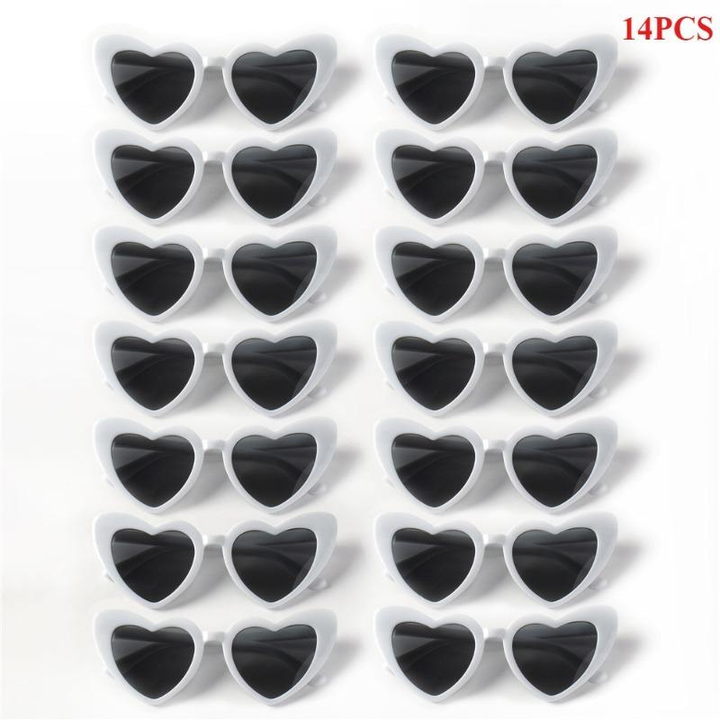 14pcs Women's Heart-Shaped Cat-Eye Fashion Glassesfor Party Wedding Music Festival Costume Accessories