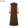 ZANZEA Women Muslim Casual Polak Dot Print Splice Long Sleeve Loose Dress