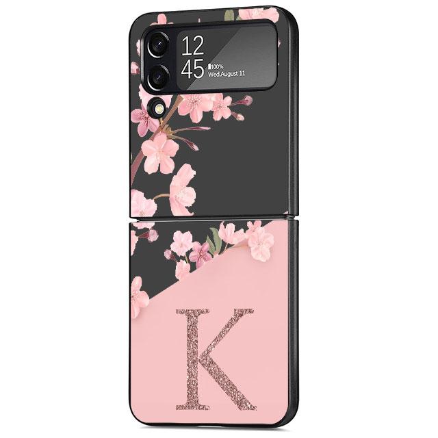Flower Letter Pink Fashion Initial G L Luxury Case For Samsung Galaxy Z Flip 3 4 5G Funda ZFlip 3 Black PC Hard Back Phone Capas