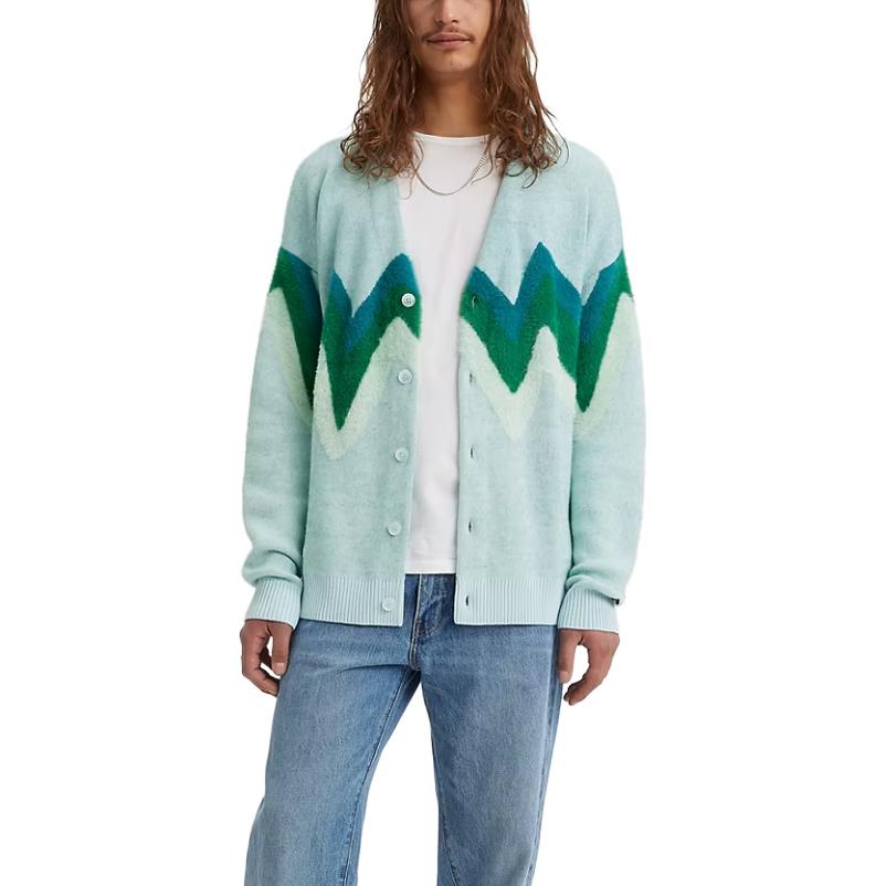 Levis Boxy Cardigan Striped Single-Breasted Embroidered Loose Knitwear Men Tops Green A0709-0021