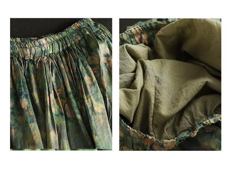 Summer 2023 Women's Vintage Floral Midi Skirt - Heavy Duty Cotton Linen, Flowy Design