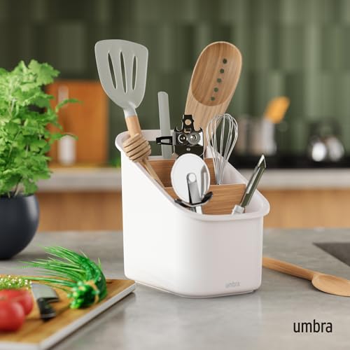 Official Umbra Bellwood Kitchen Utensil Stand, White/Natural, Kitchen Storage