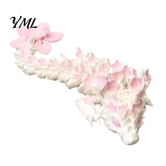 3D Printed Dragon Sculpture Cherry Blossom Toy, Articulated Flower Figurine, Stress Relief Fidget Toy Movable Joints Mythical Creature Model for Desk