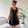 Women Summer Strap U Collar Solid Color Casual All Match One Piece Dress