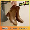 French Short Boots Women's 2025 New Spring and Autumn Single Boots Thick Heel High Heel Bare Boots Square Head Thin Boots Small Martin Boots