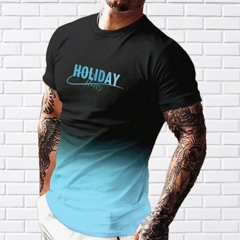 New Summer Men's Fashion T-shirt Personalized Gradient Letters Printed Men's T-shirt Top