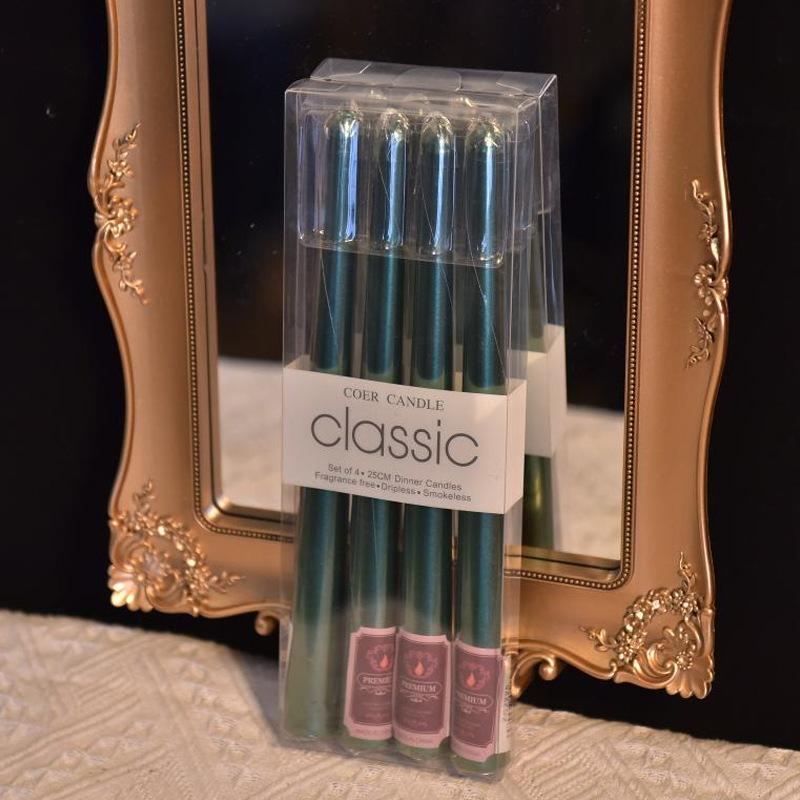 4pcs/box Restaurant Electroplated Thread Candle Long Stem Candle Romantic Wedding Decoration Candle Holder