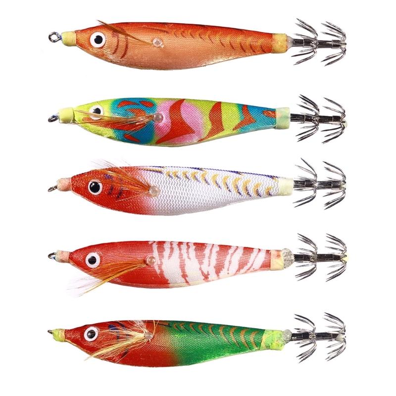 5Pcs 9.6g Glow Squid Jig Shrimp Lures Baits Squid Jig Glow Jig Hook for Saltwater Fishing Artificial Baits