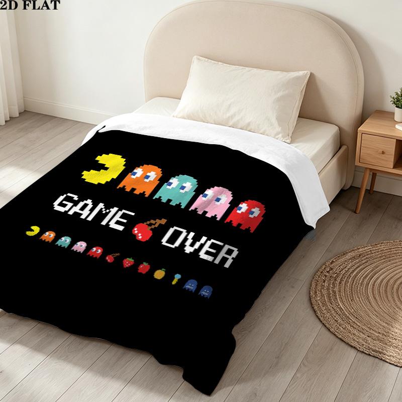 1PC Pacman Patterned Flannel Blanket Suitable For All Seasons For Home Decor Warmth And Comfort Gifts Holiday Present