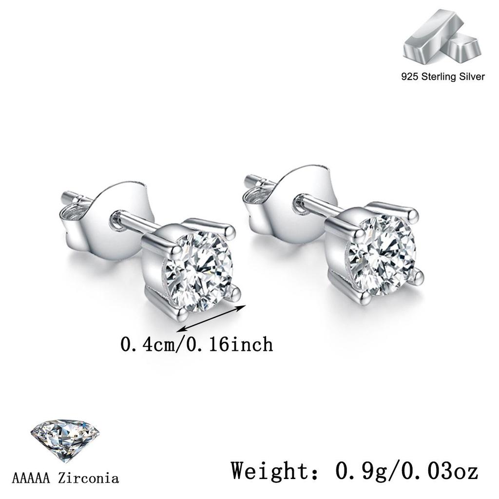 S925 Sterling Silver Four-Prong Solitaire Stud Earrings – Elegant Classic Design for Women