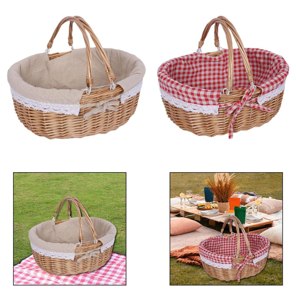 Picnic Basket with Lid Lightweight Handwoven Storage Basket Handmade Woven Basket Storage Bin for Park Chips Vegetables Fruits