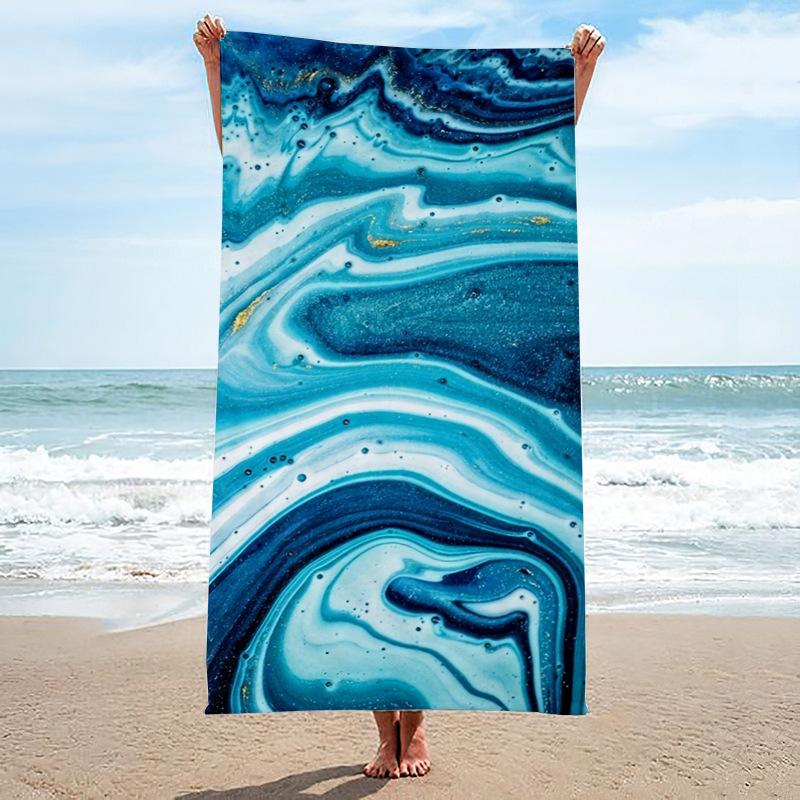 Blue Marble Beach Towel Abstract Ocean Wave Microfiber Quick Dry Sand Free Towel for Beach Pool Travel