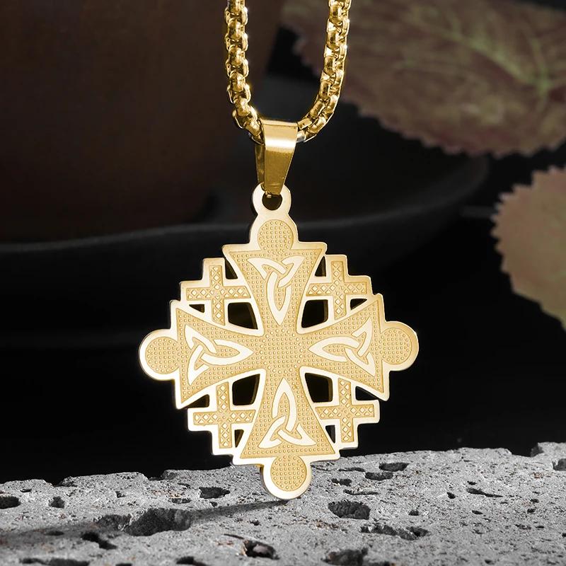 Collana con Ciondolo a Croce con Intreccio Celtico Nordico Vintage per Uomo Catena in Acciaio Inossidabile Gioiello Collana Amuleto