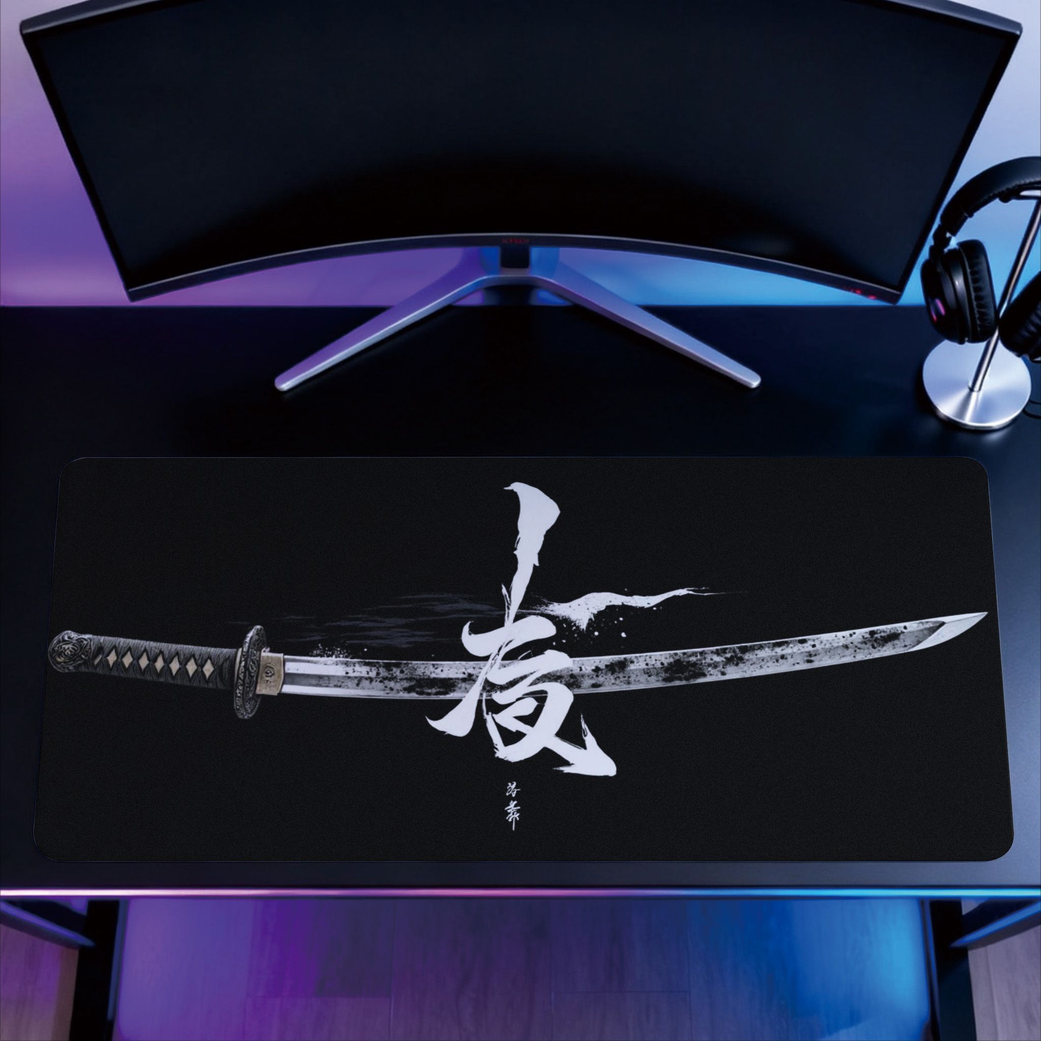 pc of Various Sizes Traditional Japanese Katana Sword Mouse Pad Artistic Gaming Desk Mat Stunning Calligraphy Design 800x300x2mm