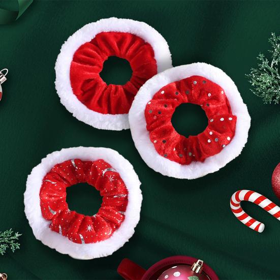 1/3/6Pcs Christmas Hair Ties Red White Velvet Hair Scrunchies Elastic Hair Band Ponytail Holder Glitter Sequins Snowflakes Hair Ropes