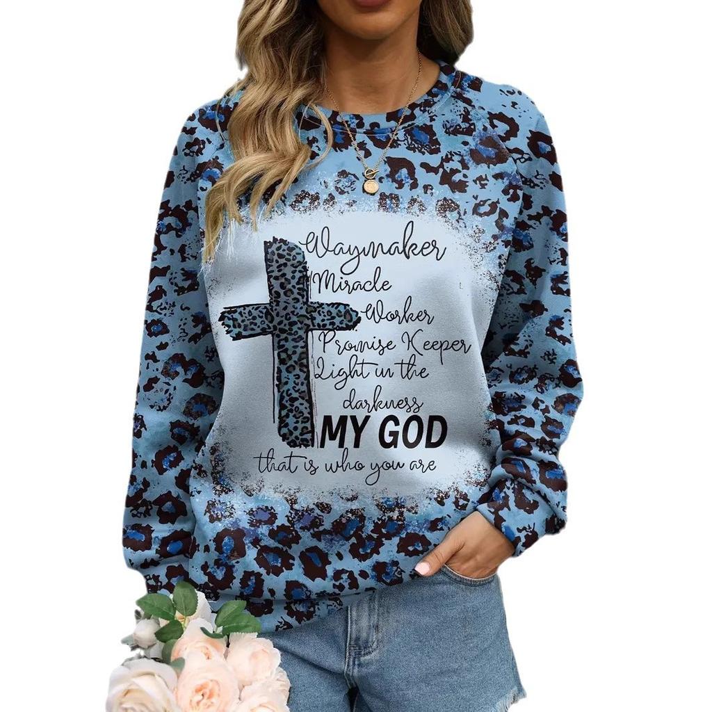 Autumn and Winter Women's 3D Leopard Print Crew Neck Hoodies & Sweatshirts (women’s)