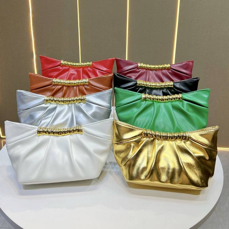 Pu Clutch Bag For Women With Solid Color And Pleated Design For Formal Events
